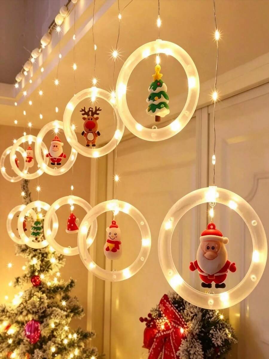 1 Pack New 10LED[LED Christmas Decorative Lights - DIY Christmas LED Curtain Light Set]USB Powered Holiday Decoration String Lights, Holiday Decorations, Featuring Christmas Tree, Snowman, Reindeer, Santa Claus, Gift Box Shapes - Suitable For Home, Bedroom, Party And Christmas Decoration Indoor Holiday String Lights, Colorful Window Display Lights!