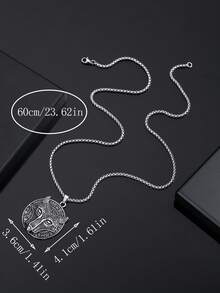 1pc Fashionable European & American Vintage Personalized Hip Hop Round Celtic Wolf Head Pendant Necklace, Suitable For Men's Daily Street Party Wear - Antique Silver - View 4