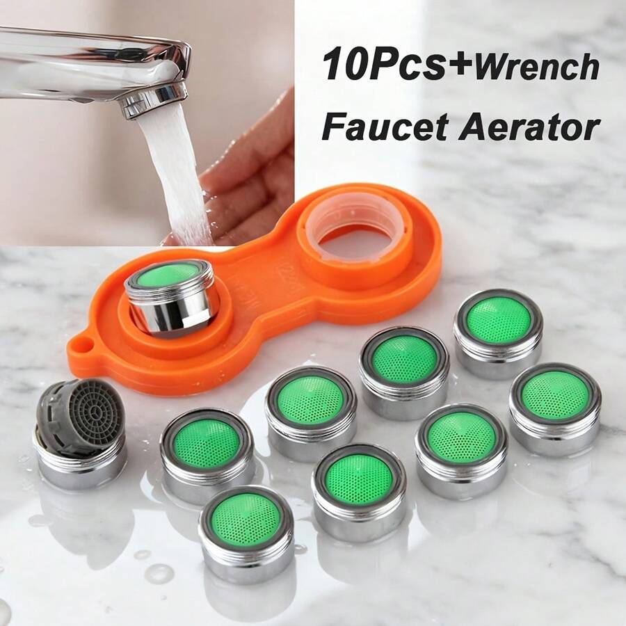 10 cái đầu vòi nước sục khí (kèm cờ lê), phụ kiện nhỏ dễ thay thế, giúp tiết kiệm nước, chống bắn, lọc tạp chất, ổn định dòng chảy và giảm tiếng ồn, phù hợp cho vòi chậu bếp, phòng tắm và quầy bar - Combo - Xem 1