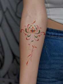 1pc Temporary Tattoo Sticker, National‑Style Color Spider Lily Pattern, Realistic Fake Tattoo Design, For Daily Wear, Bachelorette Party Favors, Music Festival, Game, Graduation Gift, Lasts 3‑5 Days - Multicolor - View 4