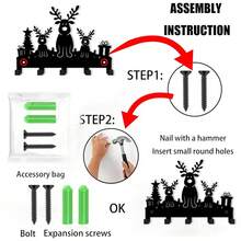 1pc Christmas Reindeer Key Hook Iron Silhouette Wall Hanging Holiday Decor Small Pendant Entryway Key Storage Rack Rustic Farmhouse Cute Vintage Nordic Winter Festive Decorative Hallway Mudroom Organizer Gift Antler Sturdy Functional - Black - View 8
