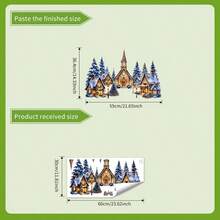 1pc Vintage Christmas Village Decorative Sticker, Church, Wooden House, Street Lamp, Cedar Tree, Self-Adhesive Wall Decal For Living Room, Door And Window - Multicolor - View 3
