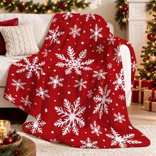 1pc Christmas Decorative Blanket, Red Background With White Snowflake Pattern, Flannel Single-Sided Printed Blanket, Perfect For Holidays, Birthdays, Sofa And Home Decor - Multicolor - View 1