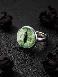 YUJUGLOW 1PC Adjustable Realistic Lizard Cat Eye Pattern 316 Stainless Steel Round Open Hemisphere Ring, Suitable For Women's Daily Wear - Green - View 4