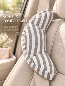 1Pc Universal Soft Striped Car Seatbelt Headrest/Neck Pillow-Comfortable And ; Provides Support For Daily Commutes And Long-Distance Road Trips, Ensuring A Comfortable Driving Experience; Car Interior And Seat Accessory. - Multicolor - View 3