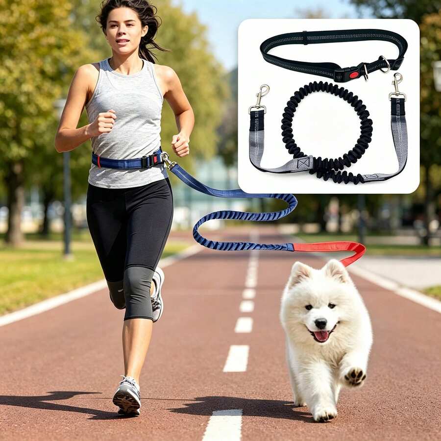 Adjustable Hands‑Free Running Dog Leash, Reflective Shock Absorbing Bungee Waist Pet Leash, Heavy Duty Anti‑Pull Dog Walking Belt Leash For Jogging Hiking Daily Outdoor Use For Medium Large Dogs - Multicolor - View 1