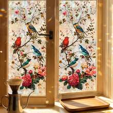 Ins French Vintage Bird & Rose Static Cling Window Film, Privacy Protection Sticker, No Glue, UV Protection, Sunshade & Heat Insulation, Bathroom Frosted Glass Sticker, Home Decor - Pastoral Bird Song Window Sticker - View 3