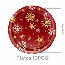 50PCS Christmas Paper Tableware Kit, Golden Foil Snowflake Disposable Plates Paper Cups Napkins, Festive Table Decor For Christmas Family Gathering Party - Multicolor - View 5