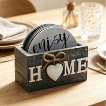1 Set American Country Style Wooden Coasters, HOME Heart Vintage Wooden Box, Tabletop Decor Ornament - Multicolor - View 2