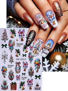 5PCS Christmas Party Nail Art Stickers, Gold Glitter Neon Lights Christmas Tree Snowflake Pattern Nail Art Stickers, DIY Holiday Nail Art Decoration - Multicolor - View 5