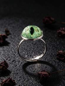 YUJUGLOW 1PC Adjustable Realistic Lizard Cat Eye Pattern 316 Stainless Steel Round Open Hemisphere Ring, Suitable For Women's Daily Wear - Green - View 2