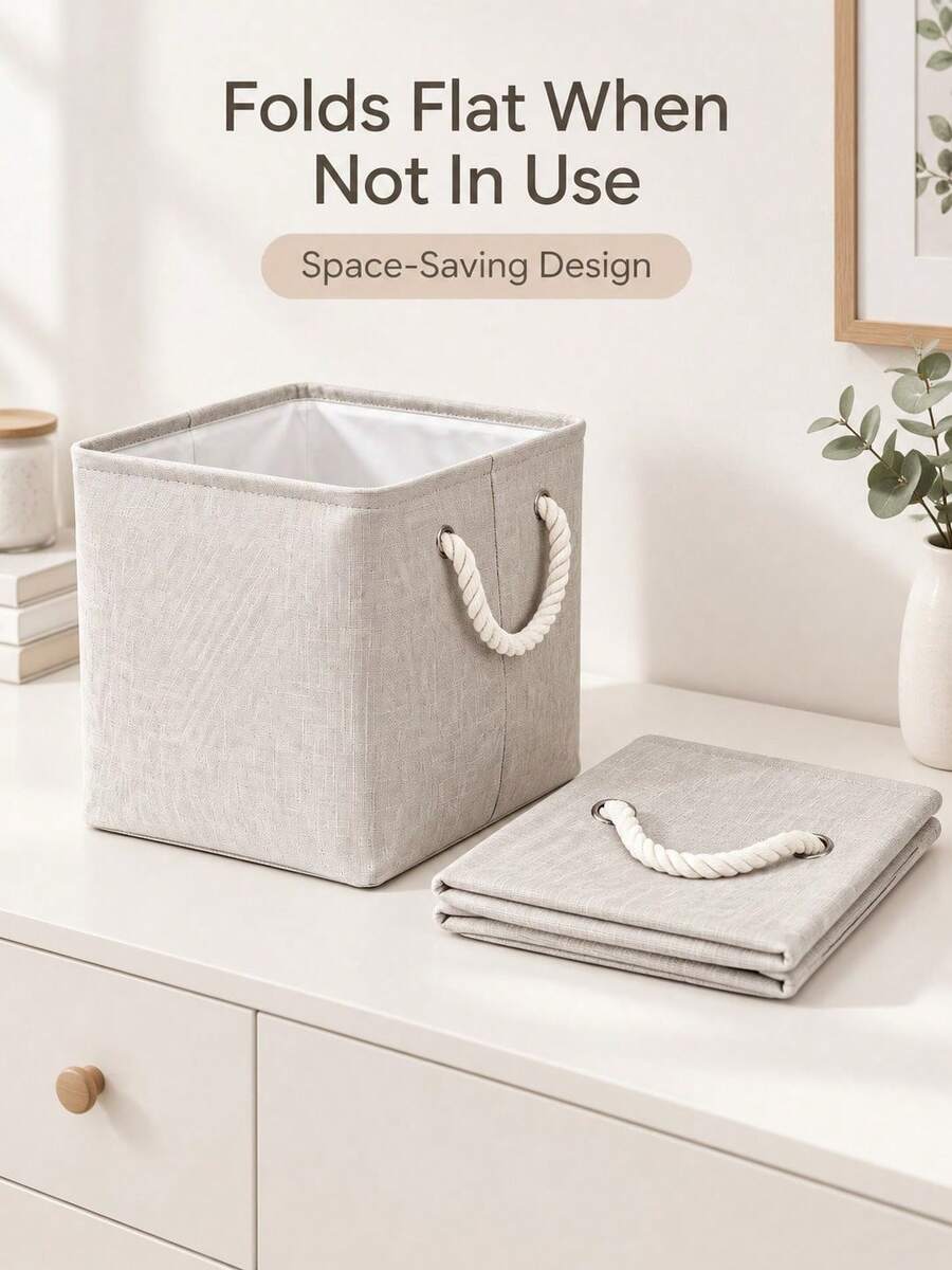 Collapsible Storage Basket With Rope Handle, Square Foldable Fabric Storage Box, Suitable For Clothes, Underwear, Socks And Daily Items, For Bedroom Wardrobe Shelves And Bathroom Clothing Storage - Multicolor - View 1