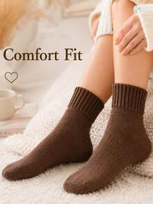 5/1 Pair Earth Tone Ribbed Mid-Calf Socks, 1 Pair Per Color, Vintage Solid Color Autumn/Winter Socks, 10 Pieces (Note: 2 Pieces = 1 Pair) - Multicolor - View 2