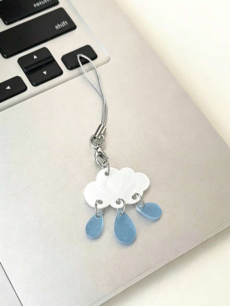 1pc Ins Clouds Rain Raindrops Shells Phone Charm - Handmade Beaded Phone Chain For Hanging, Camera Anti-Loss Chain For Travel, Bag Accent, Keychain, Apple A IrPods Pro Bluetooth Earphone Case Hanger, Holiday Gift - Multicolor - View 1