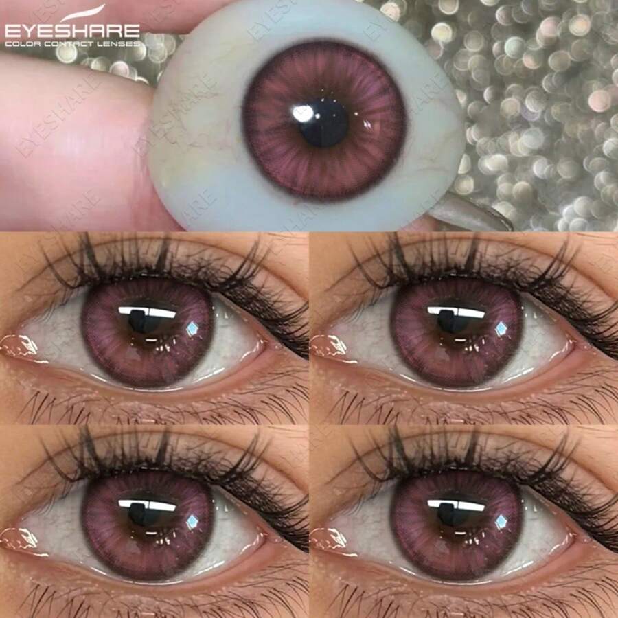 Eyeshare زوج واحد من عدسات لاصقة بألوان طبيعية للعيون، عدسات وردية تجميلية لمكياج العين وإبراز جمال البؤبؤ