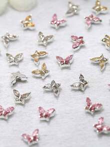 10pcs Mini Metal Rhinestone Butterfly Nail Decorations 3D Pink Champagne White Rhinestone Nail Decorations, Suitable For Acrylic Nails And Short Nails, Nail Decorations And Jewelry Making Butterfly DIY Nail Supplies - Multicolor - View 3