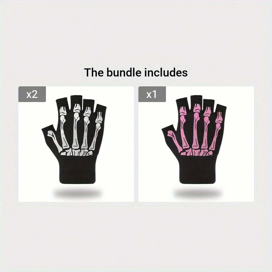 Men Fingerless Gloves - White*2+Rose Red - View 1