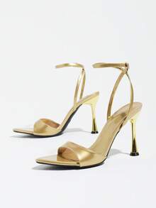 New Women's Summer Gold Buckle Cross Strap Thin High Heel Sandals, Glamorous Style Party Date Outdoor Formal Occasion High Heels - Champagne - View 5