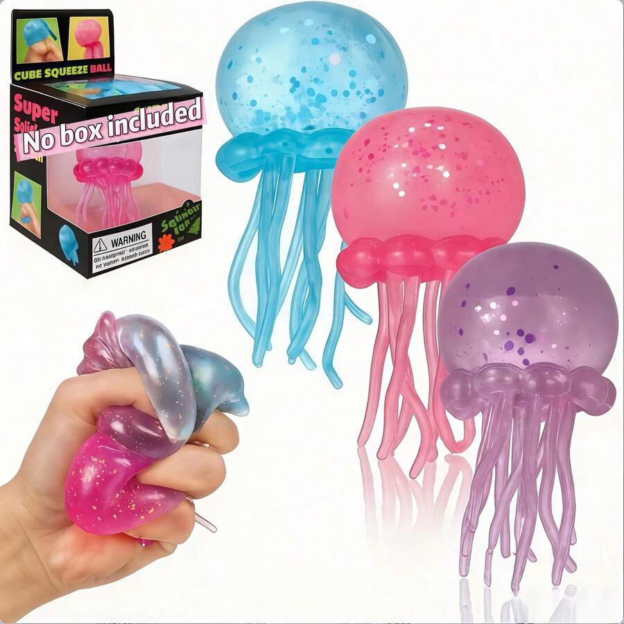 1pc Transparent Colorful Jellyfish Slow Rebound Stress Relief Toy: A Soft, Slow-Rising Stress Relief Toy Suitable For Teenagers And Adults, Perfect For Desk Play And Anxiety Relief. [Random Packaging] - Multicolor - View 1