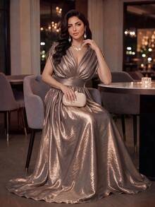 Auveirra 大尺碼女款深V領百褶休閒派對洋裝 - 粉色 - 查看 8