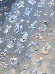 1 Embossed Nail Art Charm Sticker Popular Self-Adhesive Winter Nail Art Sticker Cute Christmas Nail Decoration Sticker DIY - Baby Blue - View 3