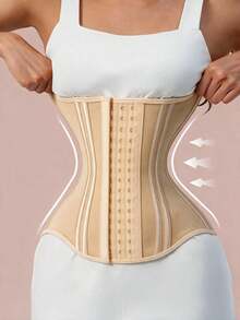 Women's Solid Color Button-Up Waist Cincher, Slimming Body Shaping Waistband, Daily Wear Shapewear - Apricot - View 3