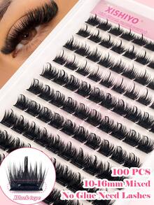 10-Row Reusable Glue-Free Eyelashes - Waterproof Self-Adhesive Design 300D Pointed Cluster Lashes, D Model, Dense Single Cluster Lashes, Suitable For DIY Pointed Grafting, Cartoon Style Grafting, Faux Mink Fur Grafting, Creating Dense Eyelash Effect - D - View 1