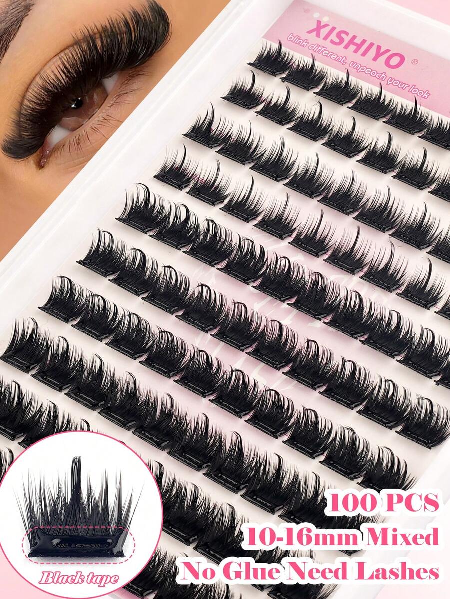 10-Row Reusable Glue-Free Eyelashes - Waterproof Self-Adhesive Design 300D Pointed Cluster Lashes, D Model, Dense Single Cluster Lashes, Suitable For DIY Pointed Grafting, Cartoon Style Grafting, Faux Mink Fur Grafting, Creating Dense Eyelash Effect - D - View 1