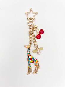 Cute Colorful Enamel Giraffe Bag Charm, Star & Cherry Dangle Keychain Pendant, Bag Accessory, Car Decor Phone Charm, Room Decoration, Exquisite Graduation Gift - Multicolor - View 8