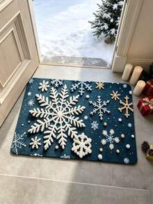 1pc 3D Snowflake & Gold Dot Entrance Doormat, Plush Velvet, Welcome Mat, Small Rug, Carpet, Floor Mat, Outdoor Doormat, Kitchen Rug, Home Decor, Front Door Mat, Area Rug, Outdoor Mat, Garden Carpet, Washable Rug - Multicolor - View 2