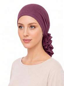 1pc Women's Solid Color Elastic Headscarf Inner Layer, Soft Modal Knit Headwrap Hat, Back Ruffle Elastic Hairband, Non-Slip Lining Scarf, For Daily Wear - Multicolor - View 10