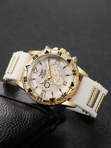 Men's Silicone Watch Classic Fashion Three-Eye Digital Scale Dial Handsome Sports Quartz Wristwatch, Gift For Boyfriend Watch (1pc/Set) Not Including Watch Box - White - View 5
