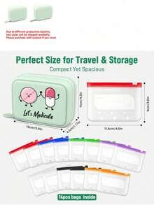Pill Storage Box Set, Featuring A Cartoon Smiling Face Pill Pattern, 7-Day Large Capacity Pill Organizer With 2 Compartments Per Day, 14 Colorful Compartments, Reusable Travel Medicine Storage Bag, Suitable For Small Daily Items, Ideal For Health-Conscious And On-The-Go Users, Essential Medical Accessory - Multicolor - View 10