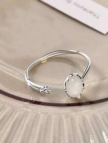 1pc Cat Eye Stone Ring For Women, Fashion Minimalist Index Finger Ring, Unique High-End Stackable Ring - Silver - View 3