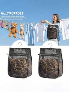 1pc Outdoor Mesh Laundry Bag, Large Opening Zipper Hanging Storage Bag, Large Capacity Laundry Organizer Bag With Hook, Portable Clothes Clip Mesh Bag, Multi-Functional Home & Outdoor Hanging Storage Organizer - Multicolor - View 1