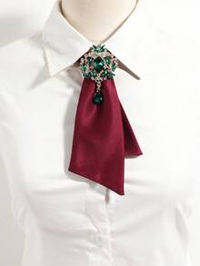 1pc French Vintage Double Layer Satin Rhinestone Women's Necktie, Banquet Commute Formal Shirt Decoration Accessory - Multicolor - View 4