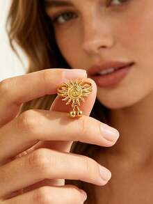1PC Bohemian Sun Dangle Ball Charm Rings For Women Gold Color Stainless Steel Sun Adjustable Statement Ring Party Christmas Jewelry Gfit - Multicolor - View 4
