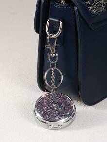 BLBLBL 1pc Multi-Color Shiny Cute Luxury Portable Sealed Round Flip Lid Metal Body Mini Ashtray With Keychain, Made Of A-Grade Artificial Rhinestones, Suitable For Daily Use Hanging On Bags And Keychains - Diamond Version - View 6
