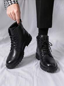 Go With Jeans,Men Minimalist Lace-Up Front Boots Valentines - Black - View 2