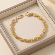 1pc Thick 14K Gold Plated Copper Multi-Strand Braided Twisted Rope Bracelet, Women's Daily Party Wear, Vintage Fashion Jewelry - Gold S - View 4