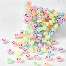 200PCS/500PCS Acrylic Colorful Smiling Face Round Beads Mixed Candy Color Jelly Glow-In-The-Dark Smiling Face Beads Suitable For Handmade DIY Bracelets Necklaces Crafts Jewelry Making - Colorful Glow-in-the-dark  Face Round - View 3