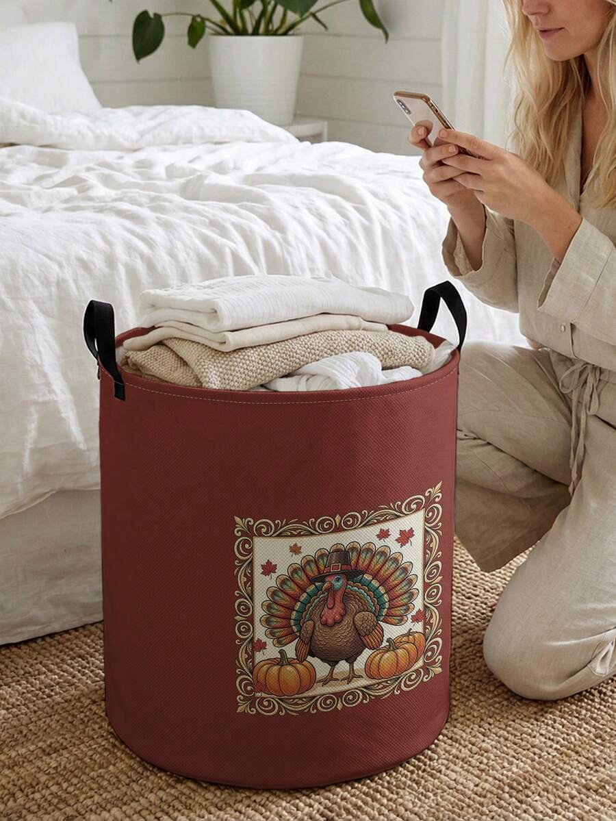 1 Piece Storage Basket, Laundry Hamper, Washing Basket, Storage Bucket, Halloween‑Printed Design, Foldable Multi‑Purpose Storage Basket With Handles, Suitable For Daily Storage Of Clothes, Jewelry, Toys And More - Multicolor - View 1