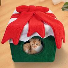 Winter Christmas Gift Box Cat Bed, Extra Large Space, Scratch-Resistant, Enclosed, Warm And Cozy Cat Bed - Multicolor - View 5