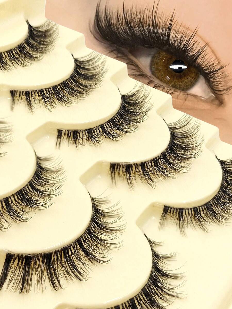 5對天使假睫毛 貓眼自然仿貂毛假睫毛-透明睫毛梗 卡通睫毛,適合Cosplay-可重複使用、輕盈、日常、大眼效果、柔軟、睫毛接長 - 黑色 - 查看 1