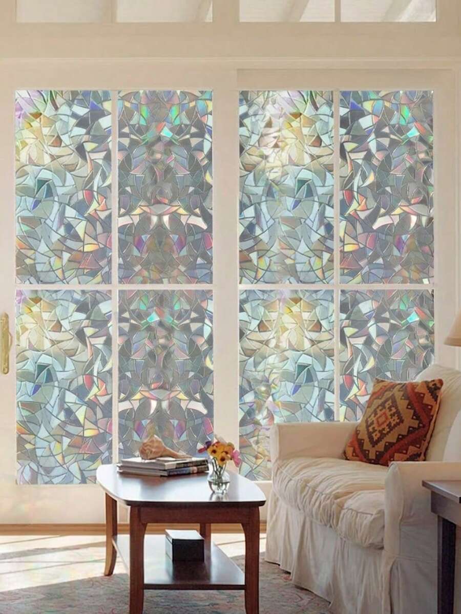 3D Semi Transparent Rainbow Decorative Glass Electrostatic Film Adhesive Free Color Vinyl Glass Window Decoration Sticker Living Room Christmas Party LPS Christmas Background Curtain - Multicolor - View 1