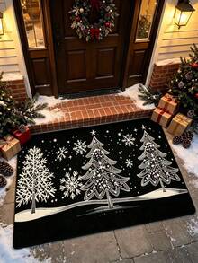 1pc Hand-Painted Christmas Pine Tree And Snowflake Entrance Mat, Plush Velvet, Door Mat, Small Rug, Welcome Mat, Carpet, Floor Mat, Outdoor Door Mat, Kitchen Rug, Home Decor, Front Door Mat, Area Rug, Outdoor Mat, Home Decor, Area Carpet, Garden Rug, Washable Carpet - Multicolor - View 4