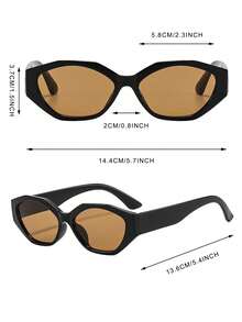 1 đôi kính nữ màu đen hình đa giác phong cách tối giản, màu trơn, retro, cá tính, thời trang dạo phố, đi du lịch - màu đen - Xem 4