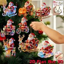 2D Flat 1/8pcs Set New Fun 2D Embossed Wooden Home Decor Christmas Santa Sitting On Various Christmas Vehicle Patterns Holiday Pendant Hanging Ornament Practical And Beautiful Decoration - Multicolor - View 4