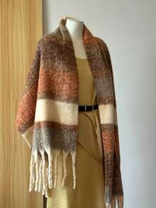 1pc British Style Caramel Plaid Scarf Winter New Mohair Warm Neck Warmer Shawl - Rust - View 5