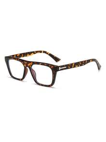 1 Pair Men's Leopard Print Square Frame Rivet Decor Fashion Plain Lens Glasses - Multicolor - View 2